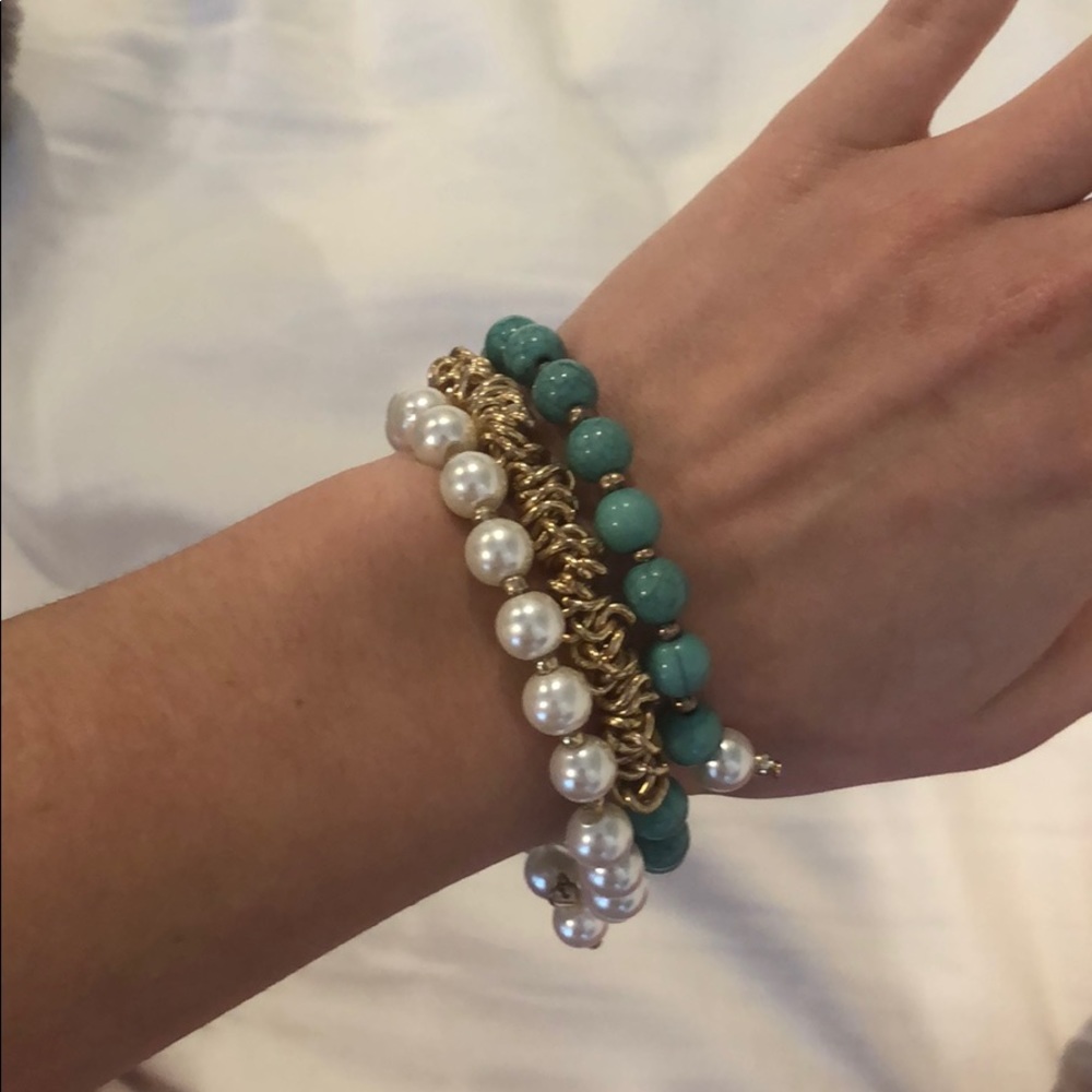gold/turquoise and pearl twist bracelet